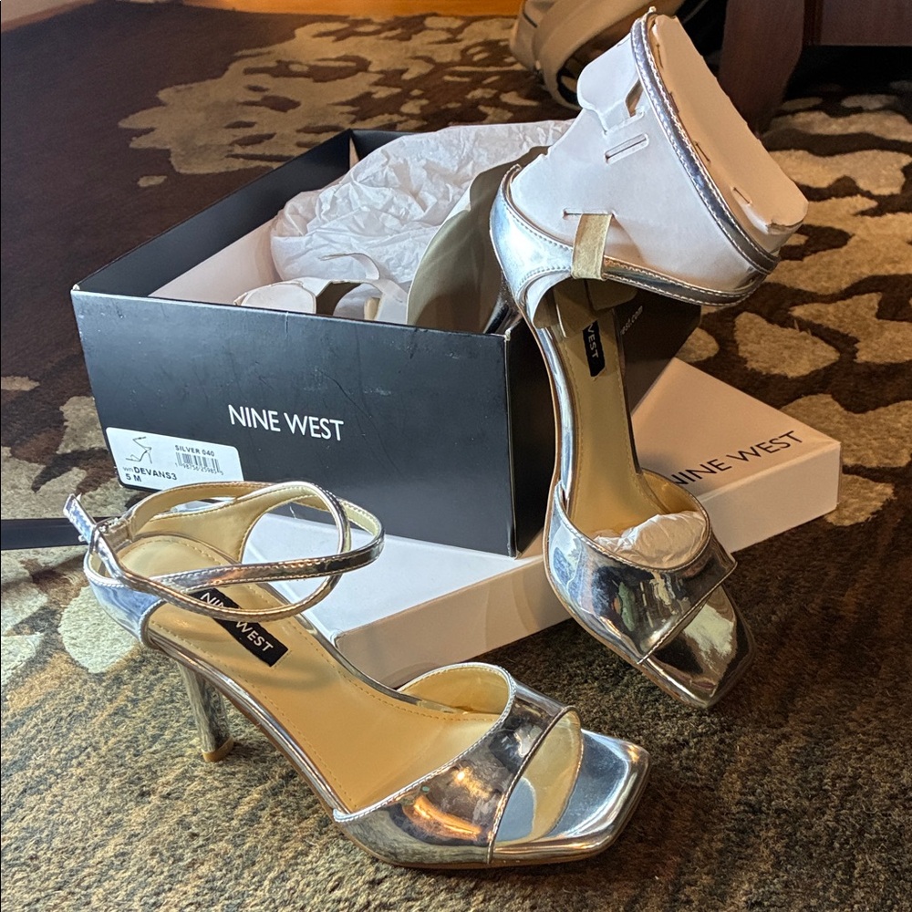 Nine West Metallic Silver Heels